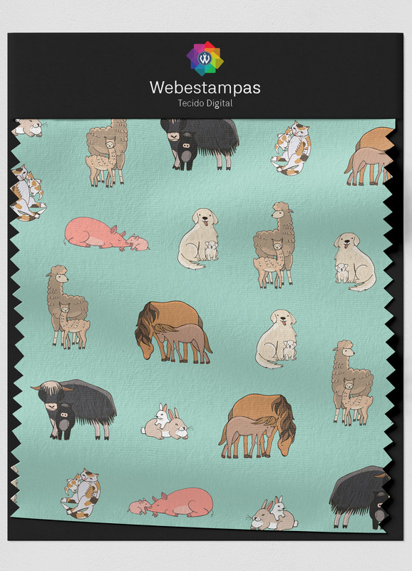 Tecido Cotton Estampa Digital Pai e Filho Animais 1,60m de Largura