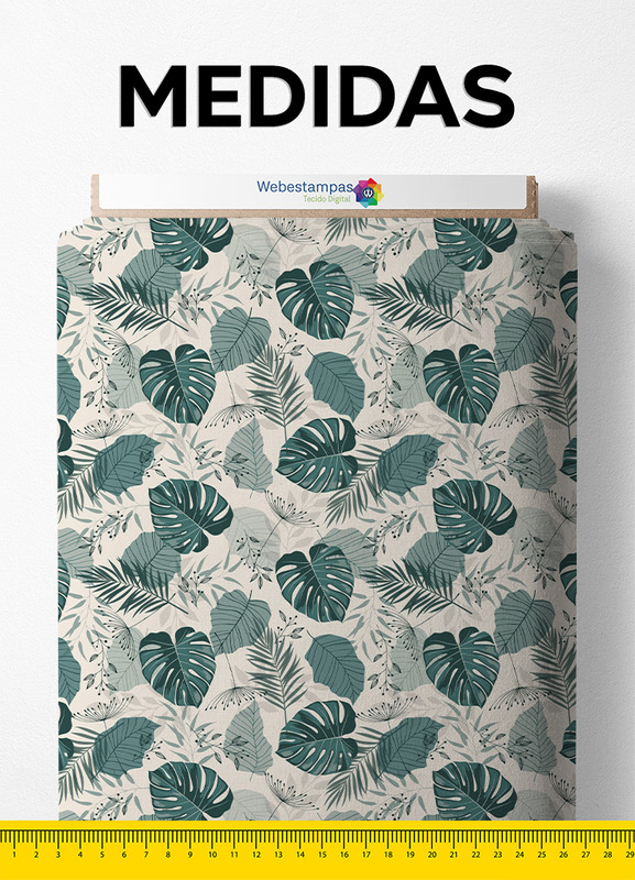 Tecido Cotton Estampa Digital Folhas 21 com 1,60m de Largura