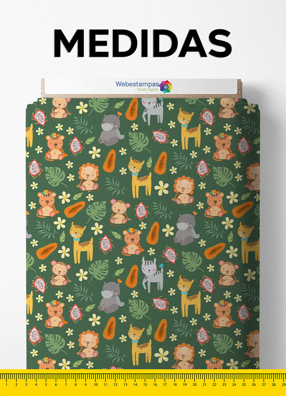 Tecido Percal 200 Fios Estampa Digital Baby Animals 1,50m de Largura