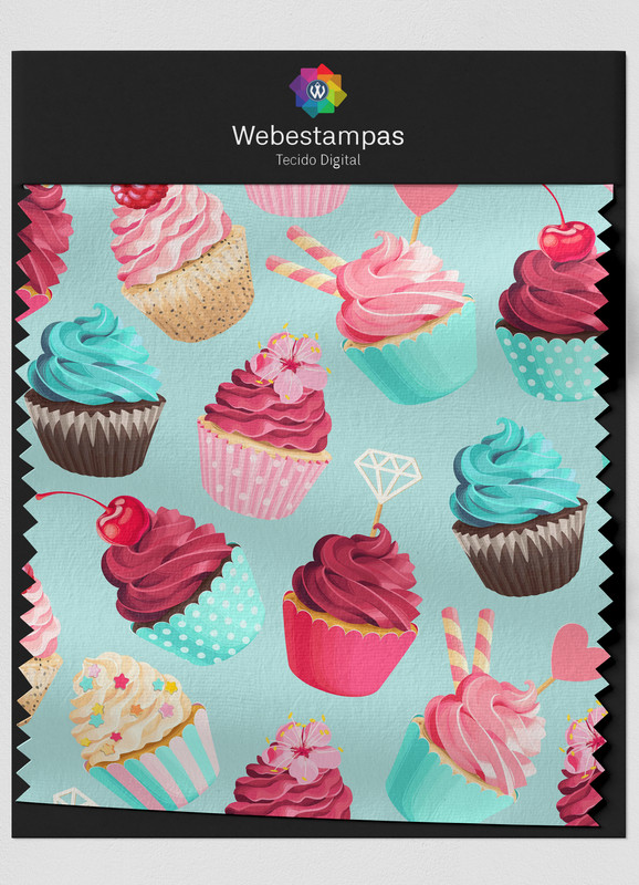 Tecido Percal 200 Fios Estampa Digital Cupcakes Fofos 1,50m de Largura