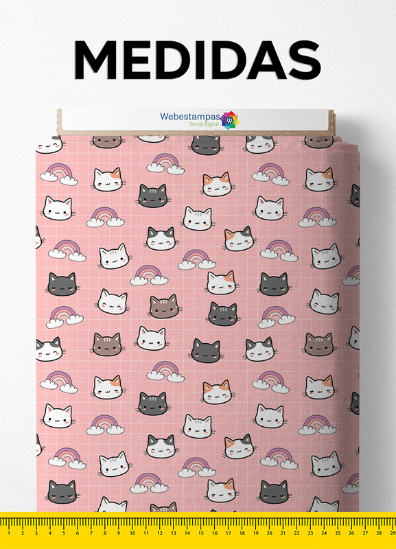 Tecido Percal 200 Fios Estampa Digital Gatinhos Fundo Rosa 1,50m de Largura