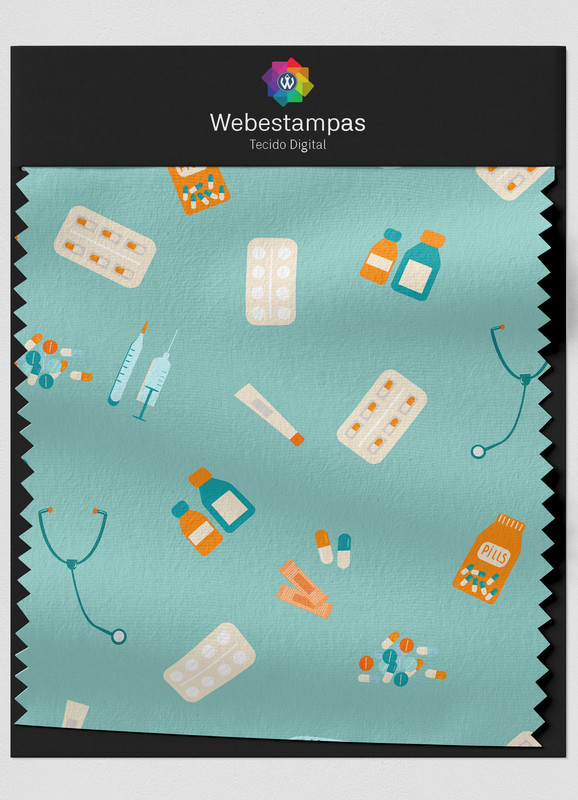 Tecido Percal 200 Fios Estampa Digital Medicina 1,50m de Largura