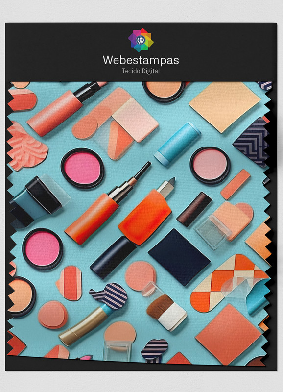 Tecido Percal 200 Fios Estampa Digital Make-up 1,50m de Largura