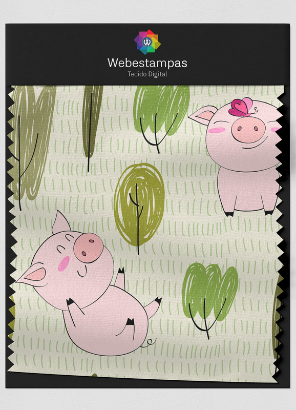 Tecido Tricoline Estampa Digital Porquinhos 1,50m de Largura