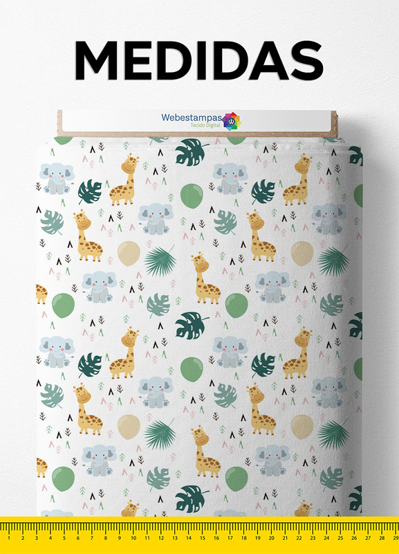 Tecido Tricoline Estampa Digital Girafinha e Elefantinho 1,50m de Largura