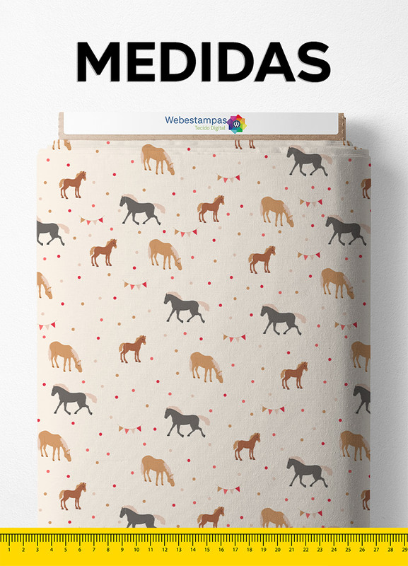 Tecido Tricoline Estampa Digital Cavalinhos 1,50m de Largura