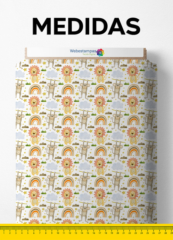 Tecido Tricoline Estampa Digital Macaco e Leão 1,50m de Largura