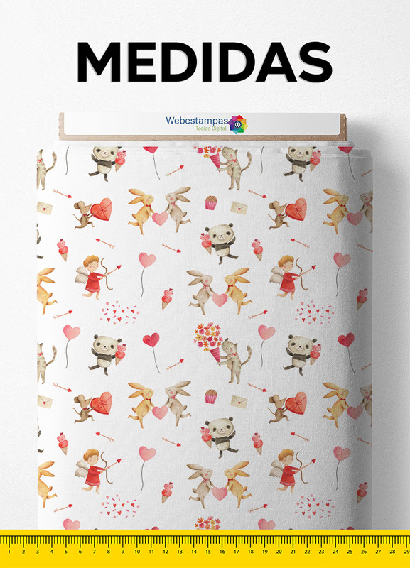 Tecido Tricoline Estampa Digital Bichinhos Apaixonados 1,50m de Largura