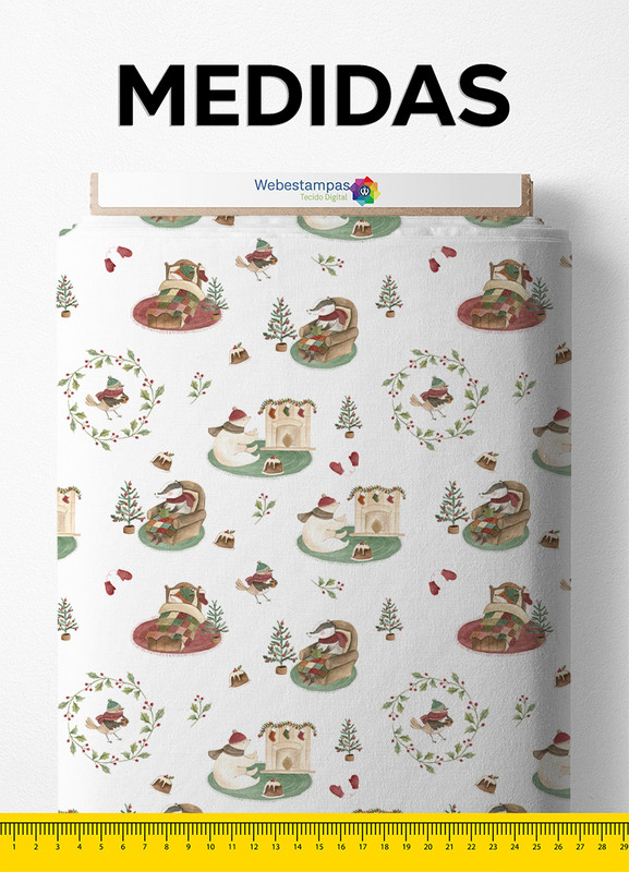 Tecido Tricoline Estampa Digital Inverno dos Bichinhos 1,50m de Largura