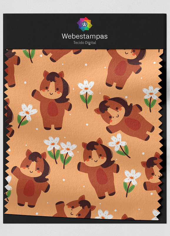 Tecido Tricoline Estampa Digital Cavalinho Feliz 1,50m de Largura