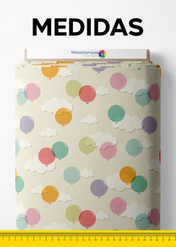 Tecido Blackout Estampa Digital Balões Fundo Bege 1,35m de Largura