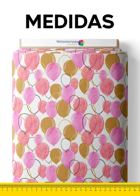 Tecido Blackout Estampa Digital Balões Rosa, Vermelho e Amarelo 1,35m de Largura