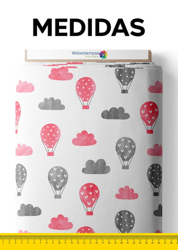 Tecido Blackout Estampa Digital Balões Vermelho e Cinza 1,35m de Largura