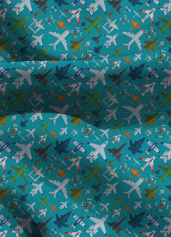 Tecido Blackout Estampa Digital Aviões Fundo Azul 1,35m de Largura