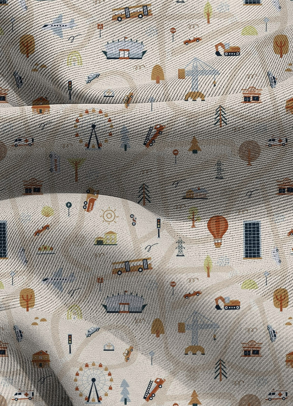 Tecido Blackout Estampa Digital Cidade Fundo Bege 1,35m de Largura