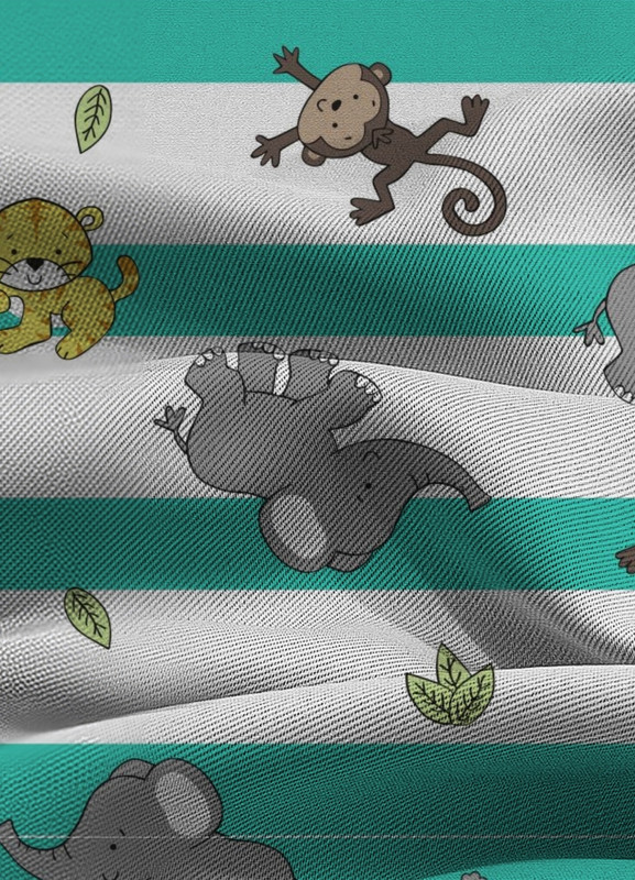 Tecido Blackout Estampa Digital Animais e Listras Verdes 1,35m de Largura