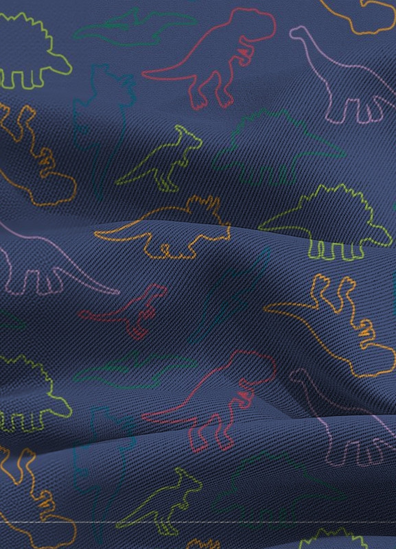 Tecido Blackout Estampa Digital Dinos Coloridos Fundo Azul 1,35m de Largura