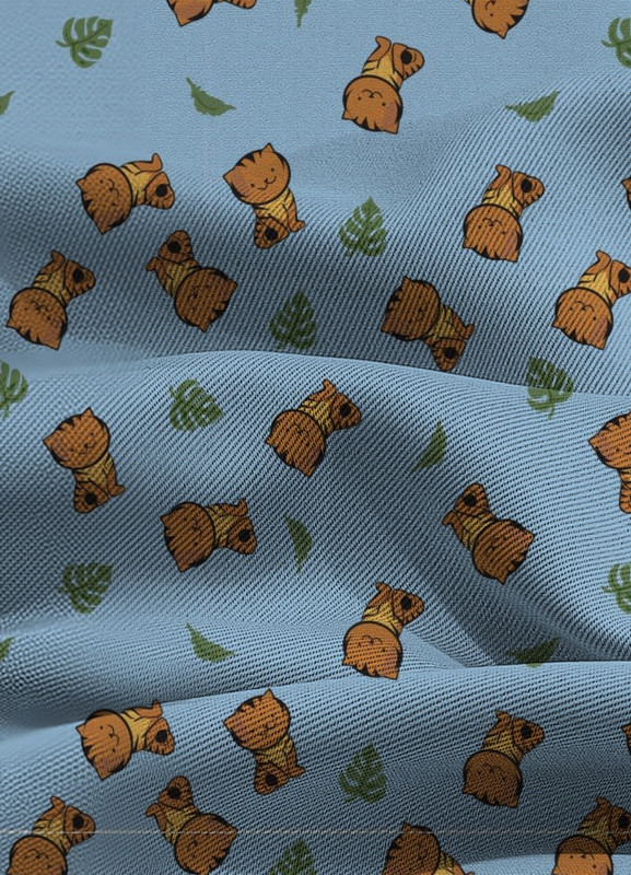 Tecido Blackout Estampa Digital Gatinho Fundo Azul 1,35m de Largura
