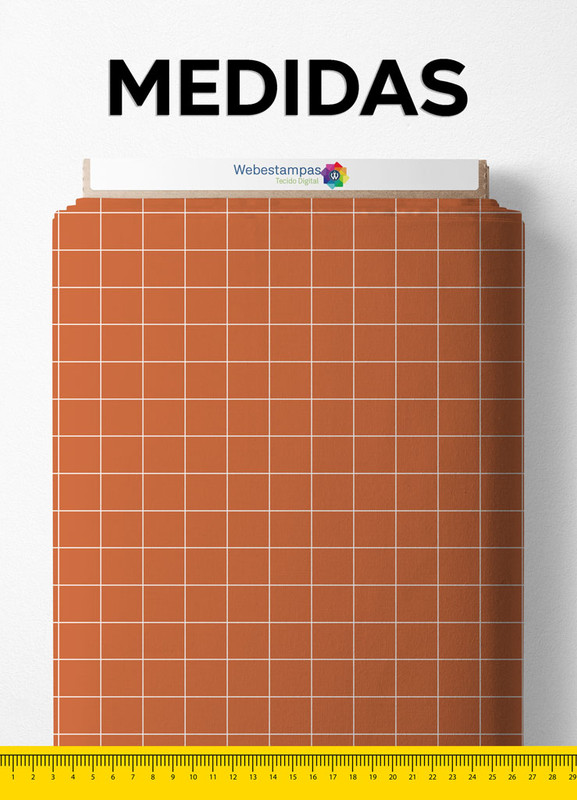 Tecido Blackout Estampa Digital Quadriculado Fundo Laranja 1,35m de Largura