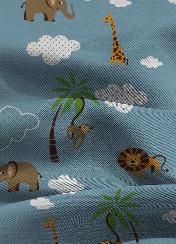 Tecido Blackout Estampa Digital Safári Fundo Azul 1,35m de Largura