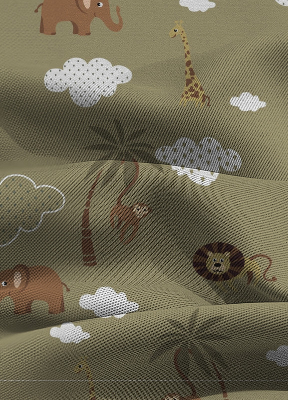 Tecido Blackout Estampa Digital Safári Fundo Bege 1,35m de Largura