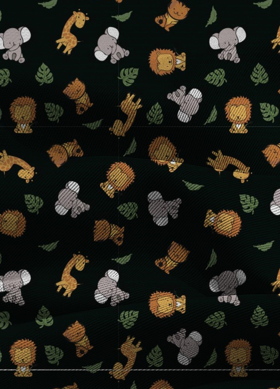 Tecido Blackout Estampa Digital Savana Fundo Preto 1,35m de Largura