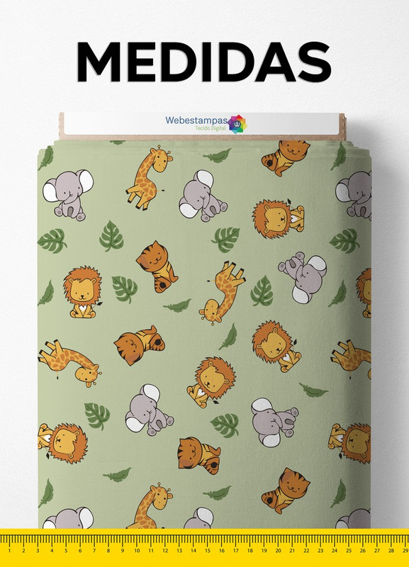 Tecido Blackout Estampa Digital Savana Fundo Verde 1,35m de Largura