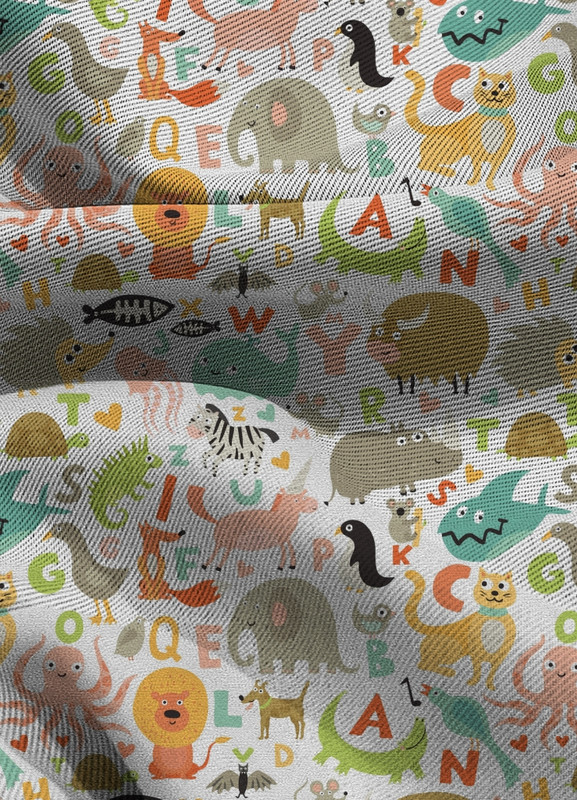 Tecido Blackout Estampa Digital Alfabeto Dos Animais 1,35m de Largura