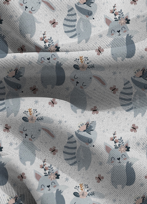 Tecido Blackout Estampa Digital Raposa Cinza 1,35m de Largura