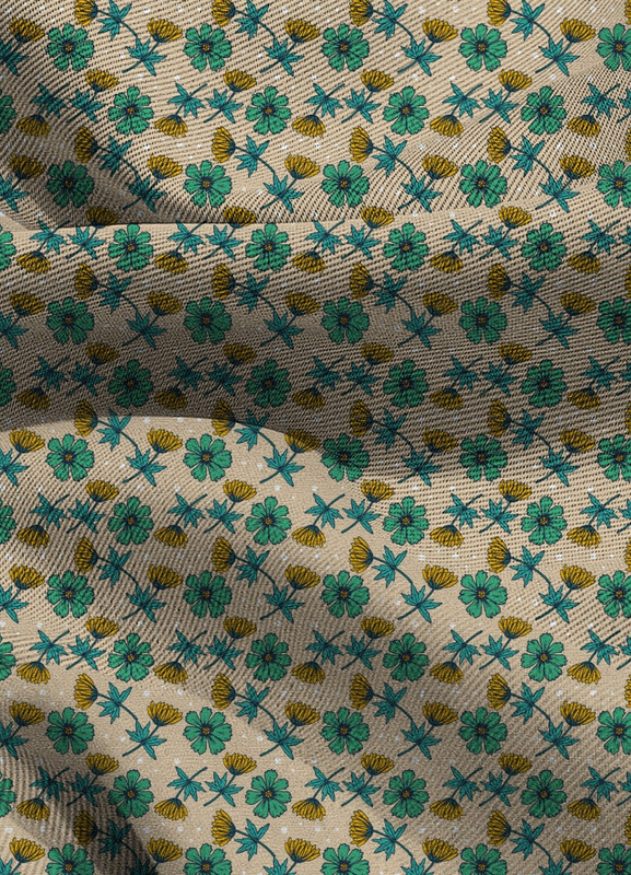 Tecido Blackout Estampa Digital  Flores Amarelas e Verdes 1,35m de Largura