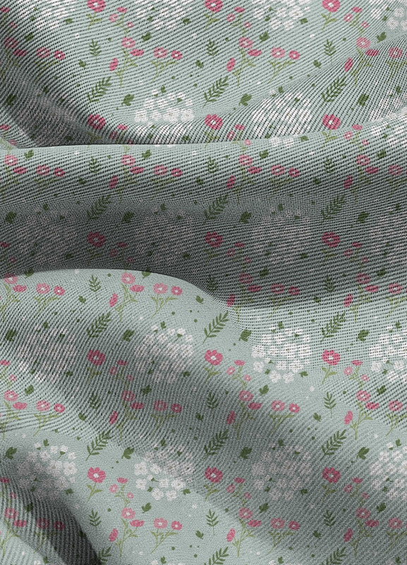 Tecido Blackout Estampa Digital  Flores e Ramos Rosa e Verde 1,35m de Largura