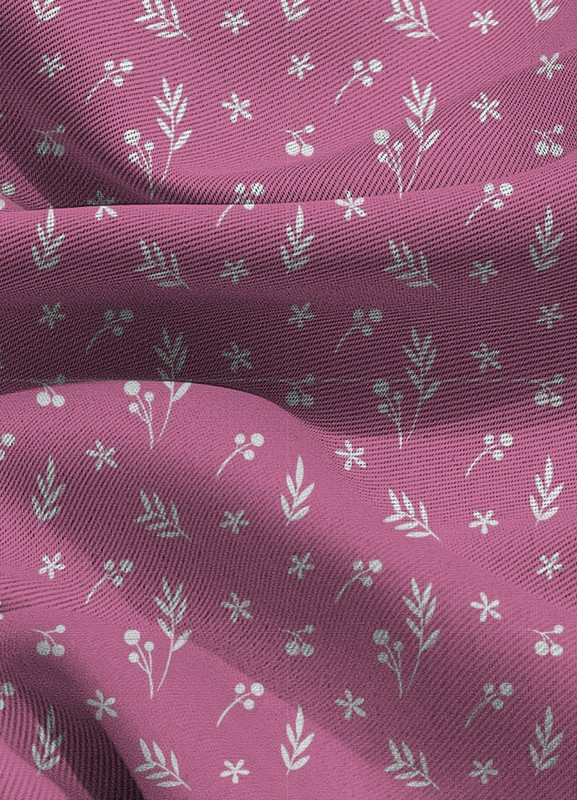 Tecido Blackout Estampa Digital  Raminhos Branco Fundo Pink 1,35m de Largura
