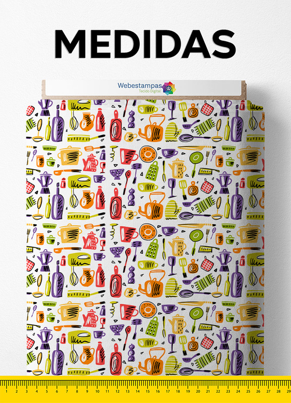 Tecido Blackout Estampa Digital Cozinha Colorida 1,35m de Largura