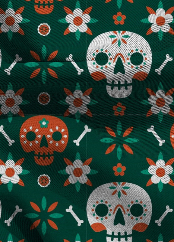 Tecido Blackout Estampa Digital Caveira Mexicana Fundo Verde 1,35m de Largura