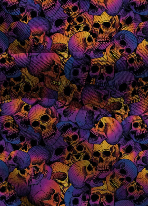 Tecido Blackout Estampa Digital Caveira Mosaico Neon 1,35m de Largura