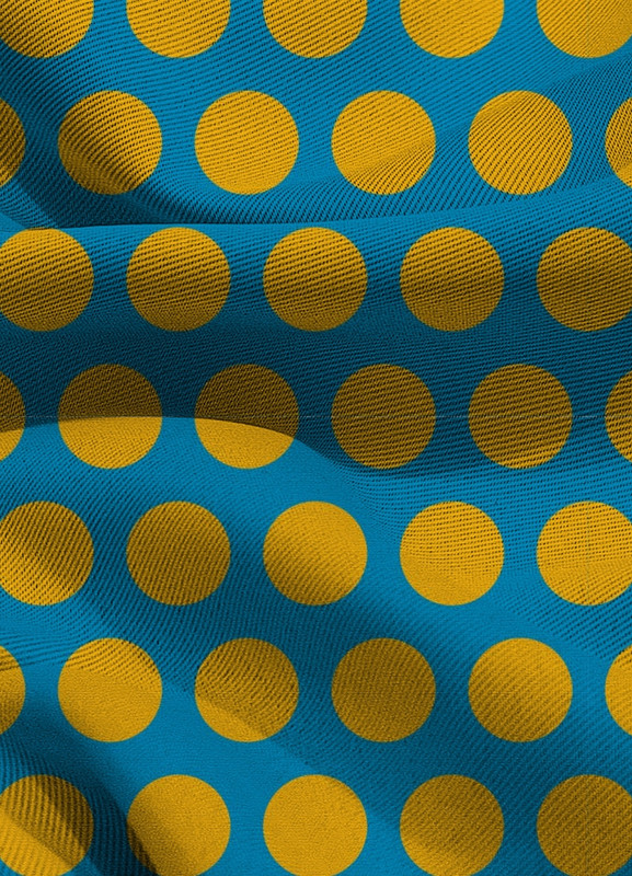 Tecido Blackout Estampa Digital  Poa Grande Amarelo Fundo Azul 1,35m de Largura