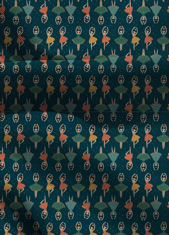 Tecido Blackout Estampa Digital Bailarinas Fundo Marinho 1,35m de Largura