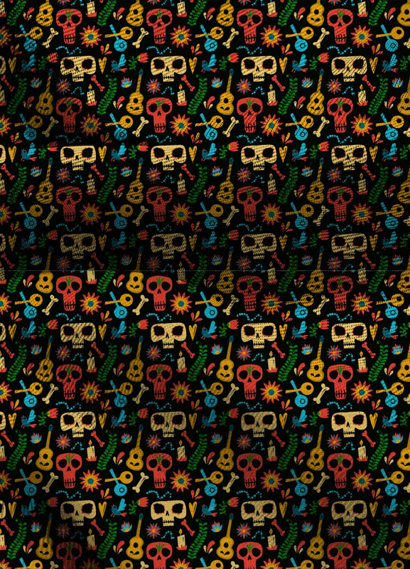 Tecido Blackout Estampa Digital Caveira Violão Mexicano 1,35m de Largura