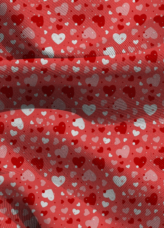 Tecido Blackout Estampa Digital Coração Branco e Vermelho 1,35m de Largura