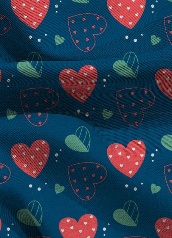 Tecido Blackout Estampa Digital Corações Fundo Marinho 1,35m de Largura