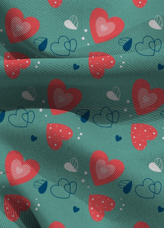 Tecido Blackout Estampa Digital Corações Fundo Verde 1,35m de Largura
