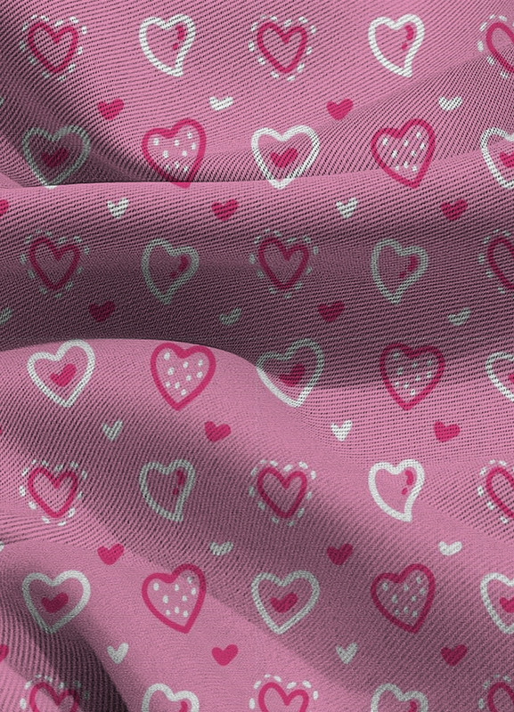 Tecido Blackout Estampa Digital Corações Rosa e Branco 1,35m de Largura