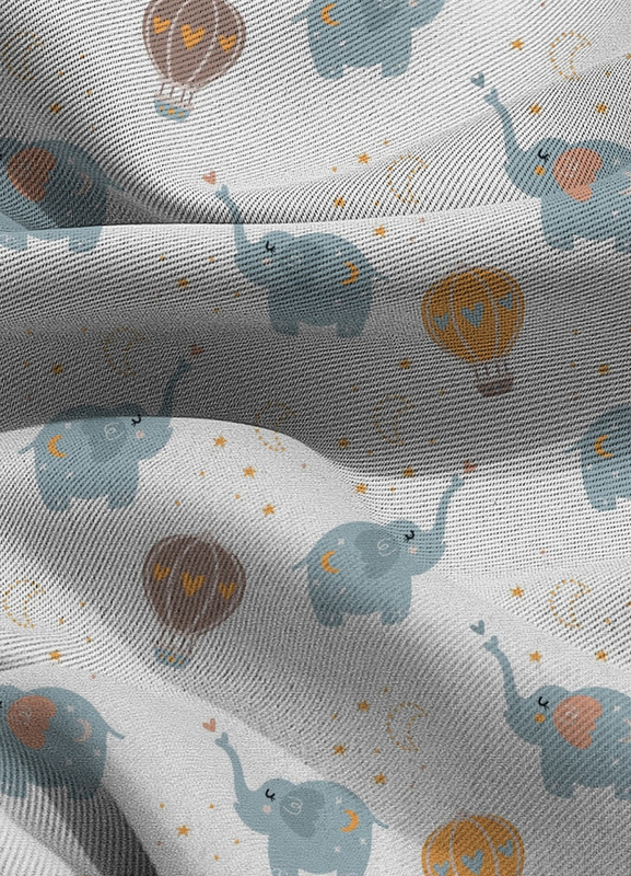 Tecido Blackout Estampa Digital Balão e Elefante 1,35m de Largura