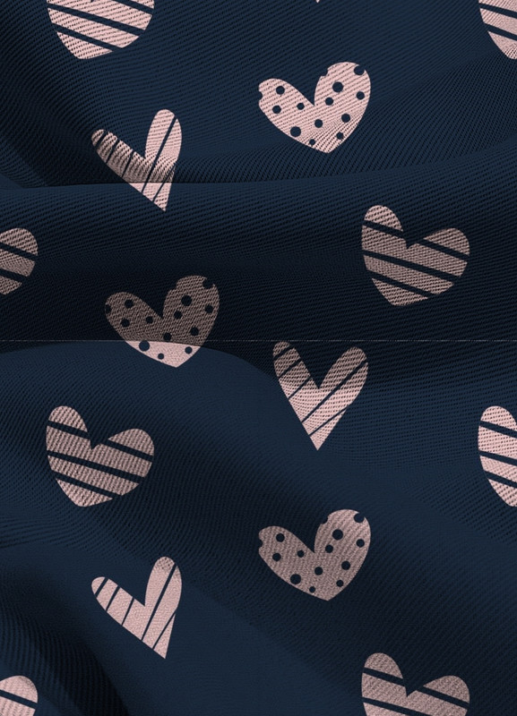 Tecido Blackout Estampa Digital Pequeno Coração Fundo Marinho 1,35m de Largura