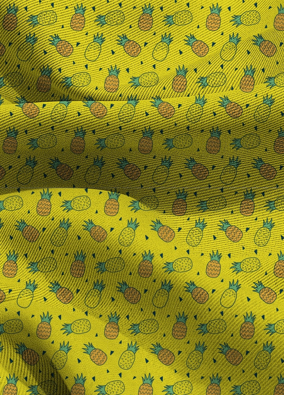 Tecido Blackout Estampa Digital Abacaxi Fundo Amarelo 1,35m de Largura