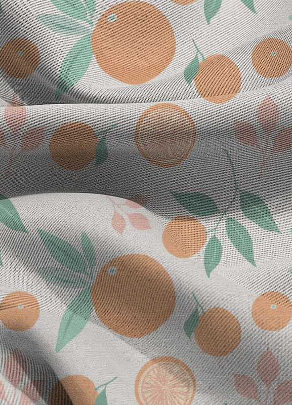 Tecido Blackout Estampa Digital Laranja Fundo Branco 1,35m de Largura