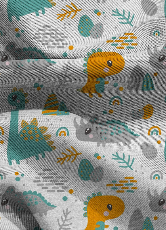 Tecido Blackout Estampa Digital Dino Azul e Amarelo 1,35m de Largura