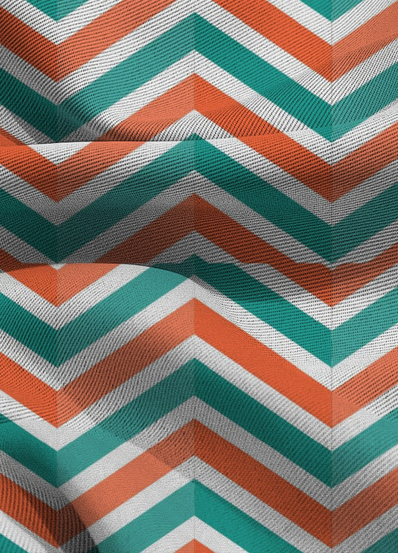 Tecido Blackout Estampa Digital Chevron Azul e Laranja 1,35m de Largura