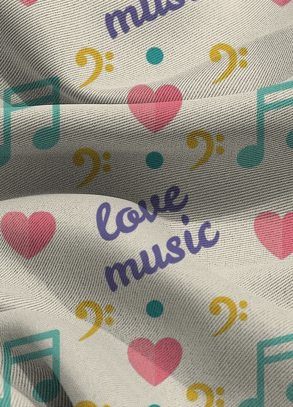 Tecido Blackout Estampa Digital Notas Musicais e Coração 1,35m de Largura