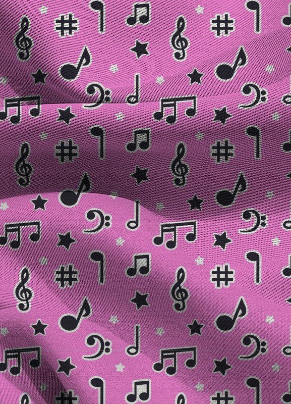 Tecido Blackout Estampa Digital Notas Musicais Fundo Pink 1,35m de Largura